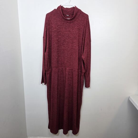 Old Navy Red Ribbed Waist Defined Turtleneck Long Sleeve Sweater Midi Dress 2XL - Picture 2 of 8